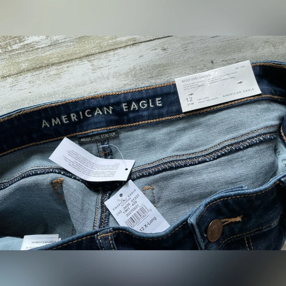 SOLD AE Next Level Super High-Waisted Dark Blue Jegging size 12 X-long - Picture 10 of 15